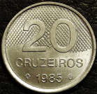 20 крузейро 1985 Бразилия. Монета продается в единственном экземпляре, изображенном на фото.