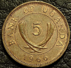 5 центов 1966 Уганда. Монета продается в единственном экземпляре, изображенном на фото.