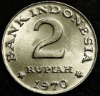 2 рупии 1970 Индонезия. Монета продается в единственном экземпляре, изображенном на фото.