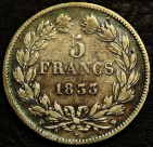 5 франков 1833 W Франция. Серебро 900 пробы. Монета продается в единственном экземпляре, изображенном на фото.