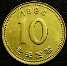10 вон 1994 Южная Корея. Монета продается в единственном экземпляре, изображенном на фото.