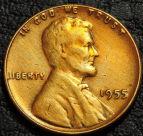 1 цент 1955 США. Монета продается в единственном экземпляре, изображенном на фото.
