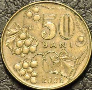 50 бань 2005 Молдавия. Монеты из обращения. На фото образец. На монете изображен виноград.