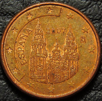 1 евроцент 2007 Испания. Монета продается в единственном экземпляре, изображенном на фото.