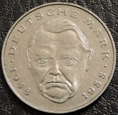 2 марки 1991 D ФРГ. F-XF. На фото образец.