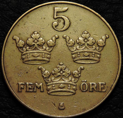 5 эре 1940 Швеция. Монета продается в единственном экземпляре, изображенном на фото.