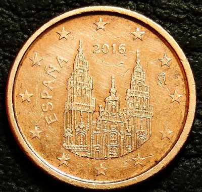 1 евроцент 2016 Испания. Монета продается в единственном экземпляре, изображенном на фото.