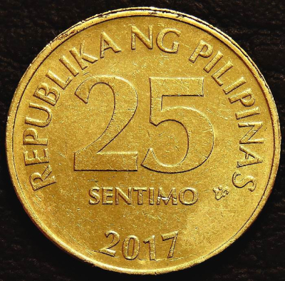 25 сентимо 2017 Филиппины. Старый тип. Монета продается в единственном экземпляре, изображенном на фото.