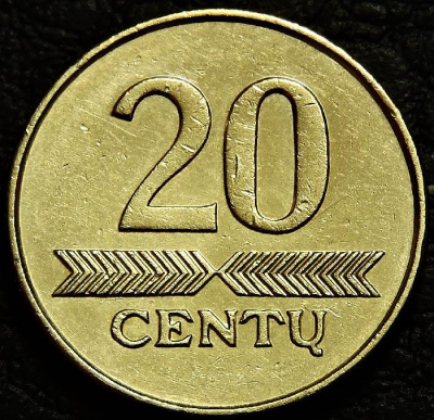20 центов 2008 Литва. VF-XF. На фото образец.