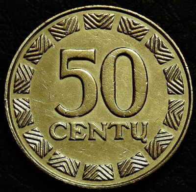 50 центов 2000 Литва. Монета продается в единственном экземпляре, изображенном на фото.