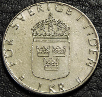 1 крона 1977 Швеция. Монета продается в единственном экземпляре, изображенном на фото.