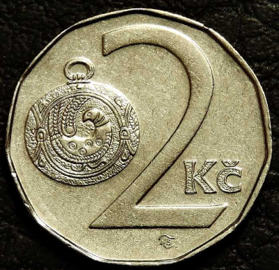 2 кроны 1994 Чехия. VF-XF (состояние монет от хорошего до отличного). На фото образец.