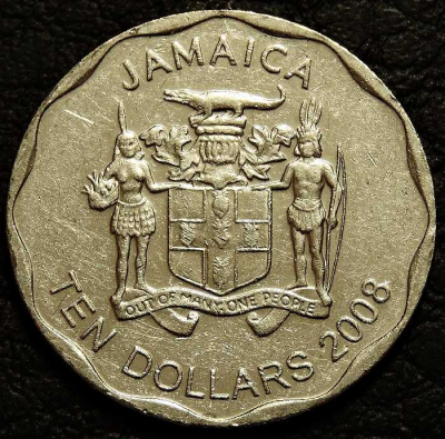 10 долларов 2008 Ямайка. Монета продается в единственном экземпляре, изображенном на фото.