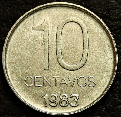 10 сентаво 1983 Аргентина. Монета продается в единственном экземпляре, изображенном на фото.
