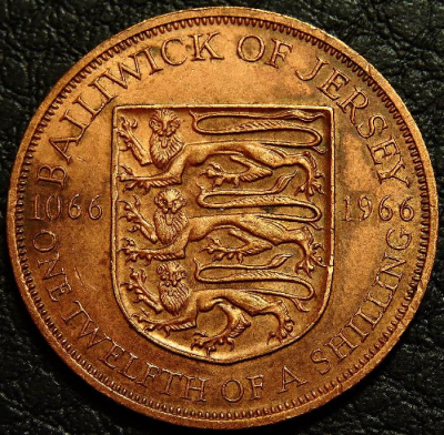 1/12 шиллинга 1966 Джерси. 900 лет битве при Гастингсе. VF-XF (состояние монет от хорошего до отличного). На фото образец.