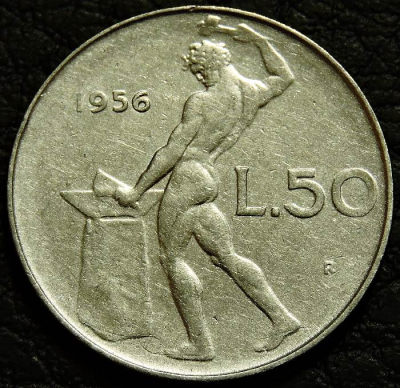 50 лир 1956 Италия. Монета продается в единственном экземпляре, изображенном на фото.